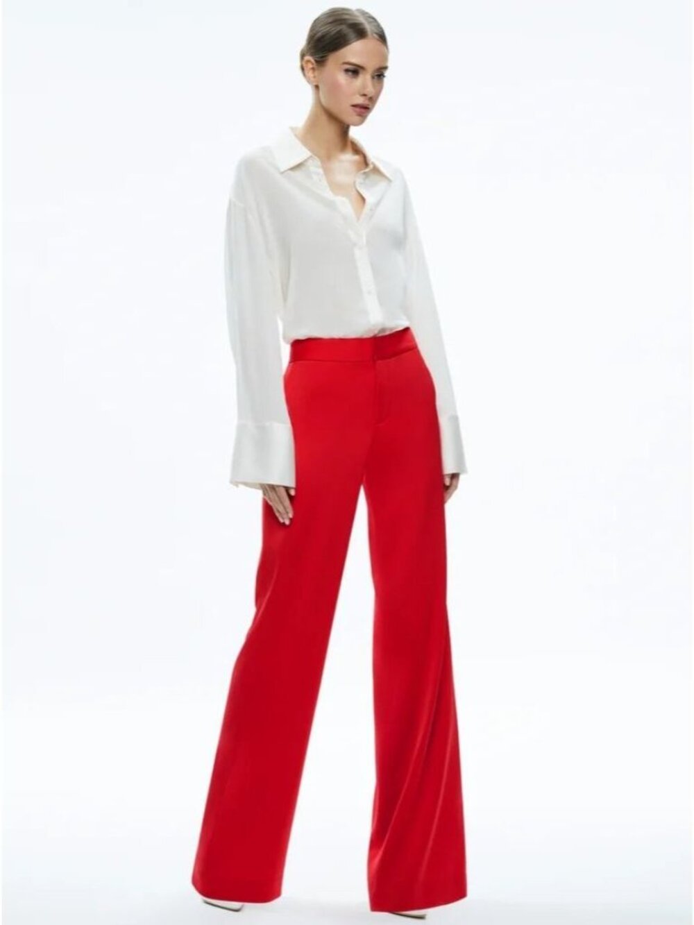 Alice + Olivia Calvin Bright Ruby High Waist Wide Leg Pants 8 - Picture 5 of 16